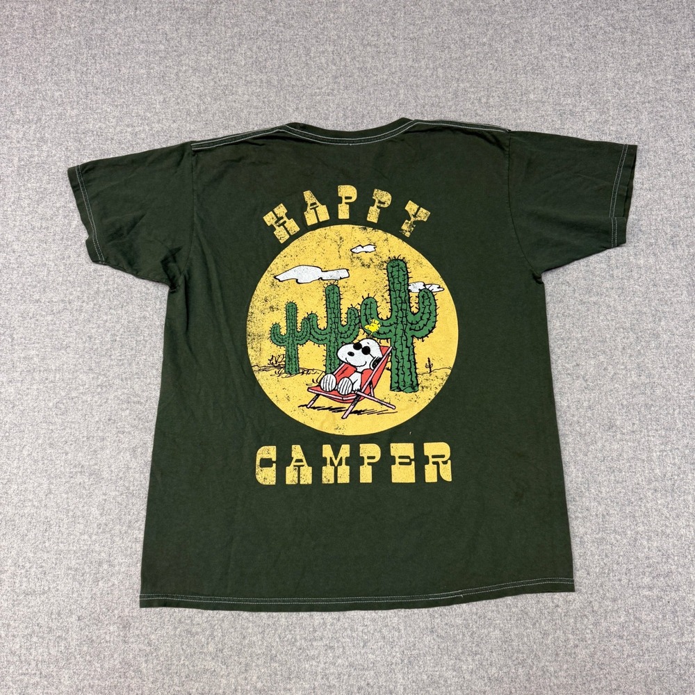 Peanuts Snoopy Happy Camper T-Shirt Large Green Graphic The Great Outdoors Tee